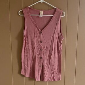 7th Ray Pink Sleeveless Button Tank Top